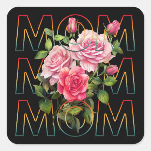 Sticker Carré Cadeau de fête des mères en typographie florale ma