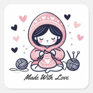 Sticker Carré Cadeau de la fête des mères   Fabriqué avec amour