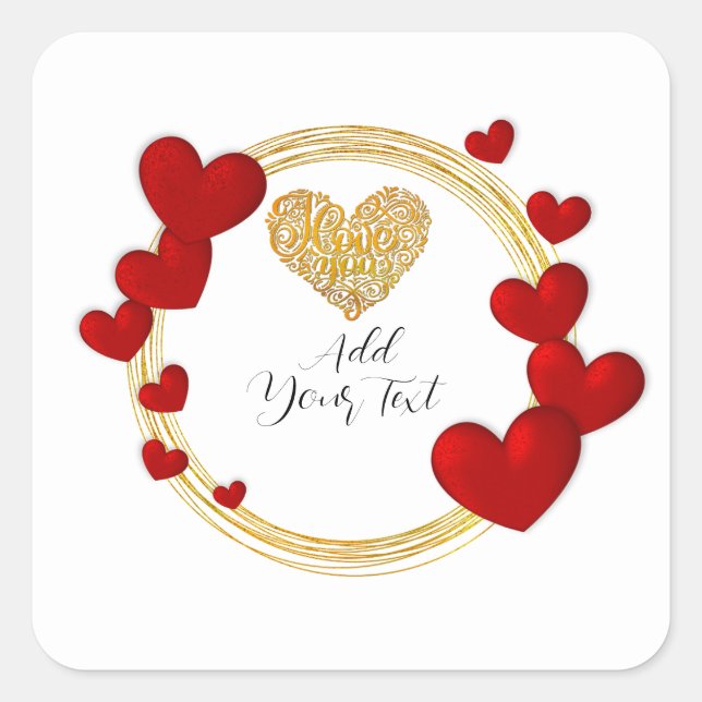 Sticker Carré Cadeau de la Saint-Valentin avec Coeurs rouges per (Devant)