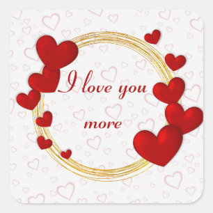 Sticker Carré Cadeau de la Saint-Valentin avec Coeurs rouges per