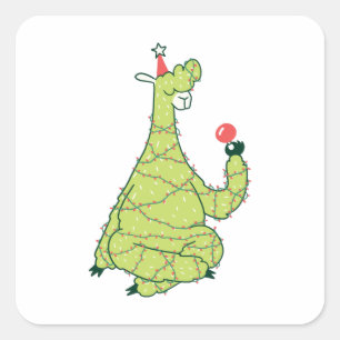 Sticker Carré Cadeau de lama d'arbre de Noël drôle pour amateur