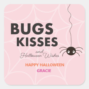 Sticker Carré Cadeau de l'Araignée d'Halloween   Faveur rose