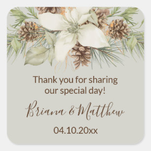 Sticker Carré Cadeau de mariage élégant écriture beige Hiver