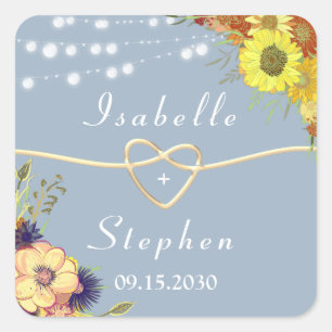 Sticker Carré Cadeau de mariage Floral Rustique Bleu Poussiéreux