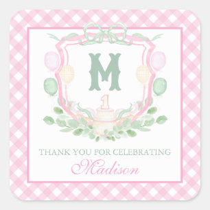 Sticker Carré Cadeau de monogramme de crête d'anniversaire Water