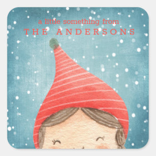 Sticker Carré Cadeau de Noël aux elfes de couleur d'eau douce