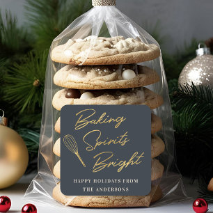 Sticker Carré Cadeau de Noël bleu foncé et or de vacances