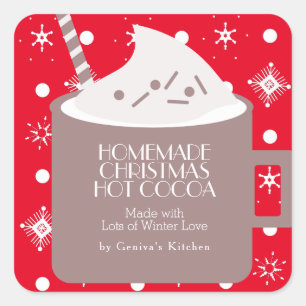 Sticker Carré Cadeau de Noël de recette maison de cacao chaud ro