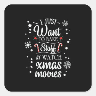 Sticker Carré Cadeau de Noël Je Veux Juste Regarder Les Films De
