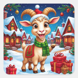 Sticker Carré ❄️ Cadeau de Noël pour amateur de chèvre Année de