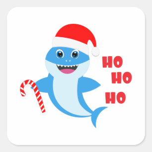 Sticker Carré Cadeau de Noël pour bébé requin, décoration famili