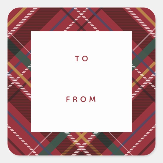 Sticker Carré Cadeau de Noël rouge plaid à partir de vacances (Devant)