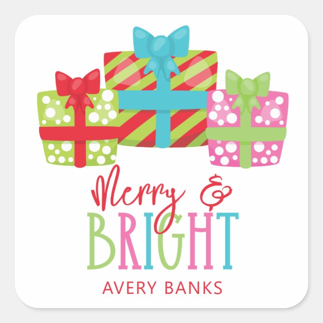 Sticker Carré Cadeau de Noël Whimsical (Devant)
