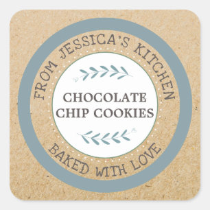 Sticker Carré Cadeau de pâtisserie rustique fait maison avec amo