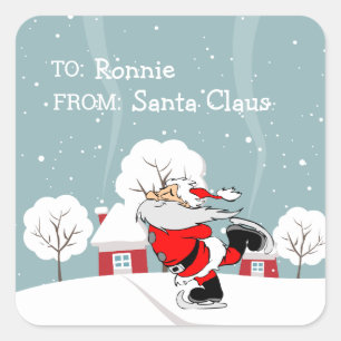 Sticker Carré Cadeau de Père Noël Personnalisé