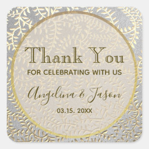 Sticker Carré Cadeau de remerciement de mariage élégant en or