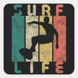 Sticker Carré cadeau de surf rétro pour surfeur