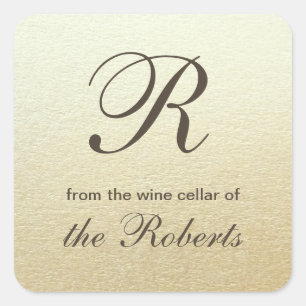 Sticker Carré Cadeau de vin élégant monogrammé or
