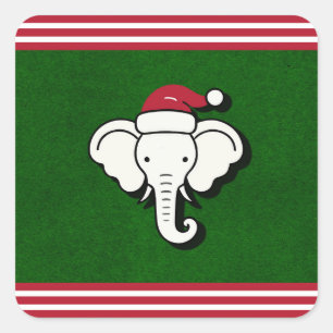 Sticker Carré Cadeau d'éléphant blanc rouge et vert Noël Fête