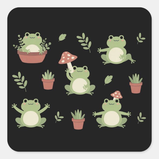 Sticker Carré Cadeau drôle de grenouille mignonne pour amateur d (Devant)