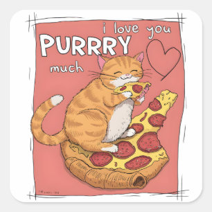 Sticker Carré Cadeau drôle pour amateur de chats : Je t'aime bea