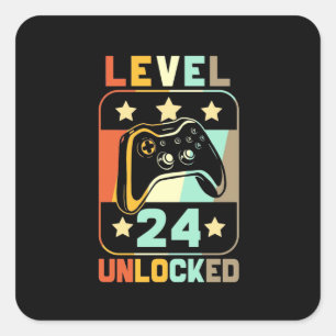 Sticker Carré Cadeau du 24e anniversaire   Niveau 24 déverrouill