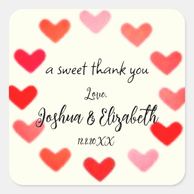 Sticker Carré Cadeau Mariage simple Favoriser Coeur Style manusc (Devant)
