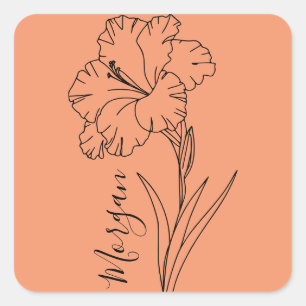 Sticker Carré Cadeau personnalisé d'août Gladiolus Fleur de nais