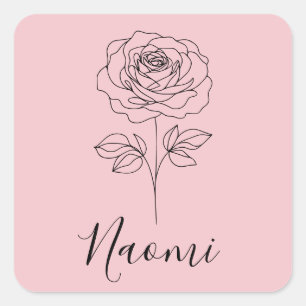 Sticker Carré Cadeau personnalisé de juin Rose de naissance pour