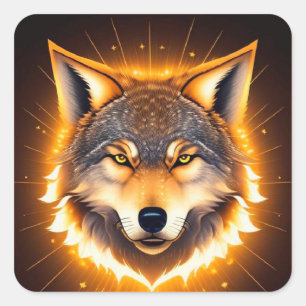 Sticker Carré Cadeau pour amoureux de la faune loup radieux, Nat
