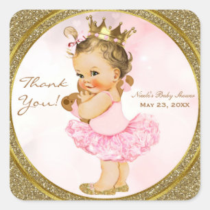 Sticker Carré Cadeau pour bébé fille, princesse vintage, paillet