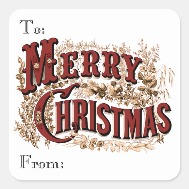 Sticker Carré Cadeau vintage "Joyeux Noël" (Devant)