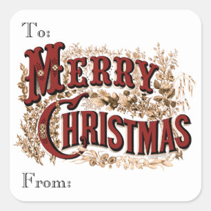 Sticker Carré Cadeau vintage "Joyeux Noël"