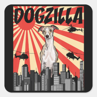 Sticker Carré Cadeau Whippet | drôle japonaise dogzilla whippet