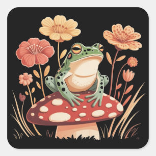 Sticker Carré Cadeaux d'amoureux de grenouille botanique Fleur F