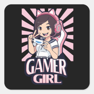 Sticker Carré Cadeaux de jeux de filles de gamer d'animation