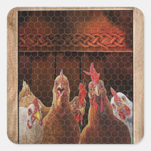 Sticker Carré cadeaux de Noël pour fermier poule coop coq