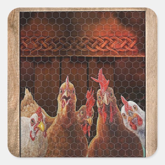 Sticker Carré cadeaux de Noël pour fermier poule coop coq (Devant)