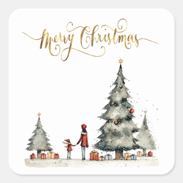 Sticker Carré Cadeaux de Noël sous l'arbre (Devant)