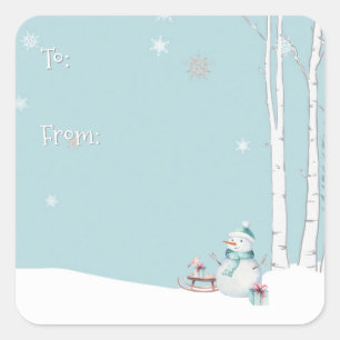 Sticker Carré Cadeaux de traîneau de bonhomme de neige personnal