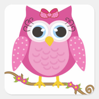 Sticker Carré Cadeaux design de Chouette rose