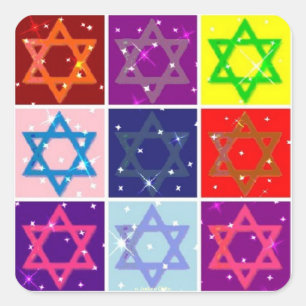 STICKER CARRÉ CADEAUX JUDAIC - ART POP - ÉTOILES JUIVES - BÂTIME