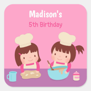 Sticker Carré Cadeaux mignons d'anniversaire de filles de