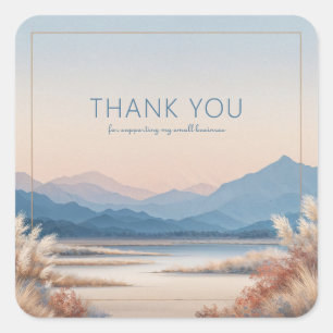 Sticker Carré Cadre Coucher de Soleil Herbe des Pampas Montagne 