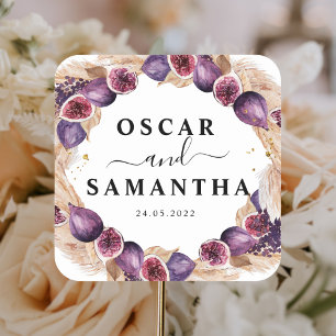 Sticker Carré Cadre de beauté Pampas modernes et figues violette