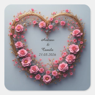 Sticker Carré Cadre de mariage Cœur Doré