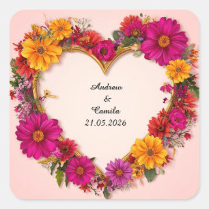 Sticker Carré Cadre de mariage Cœur Doré