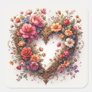 Sticker Carré Cadre de mariage Cœur Doré