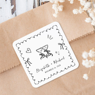 Sticker Carré Cadre de mariage ondulé dessiné à la main de maniè