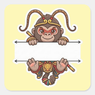 Sticker Carré Cadre de nom divisé du roi singe chibi mignon